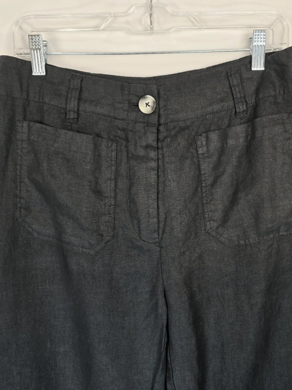 Quince Womens Black 100% Linen Pants Sz 10 Patch Pocket Wide Leg Trouser Relaxed